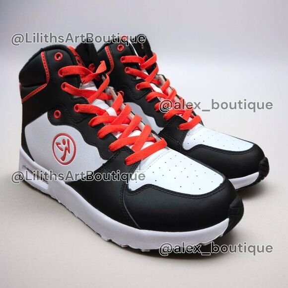 Zumba Air Classic High Top Black Red-Orange Unisex Sneakers (F005) Size 9 - Picture 3 of 11